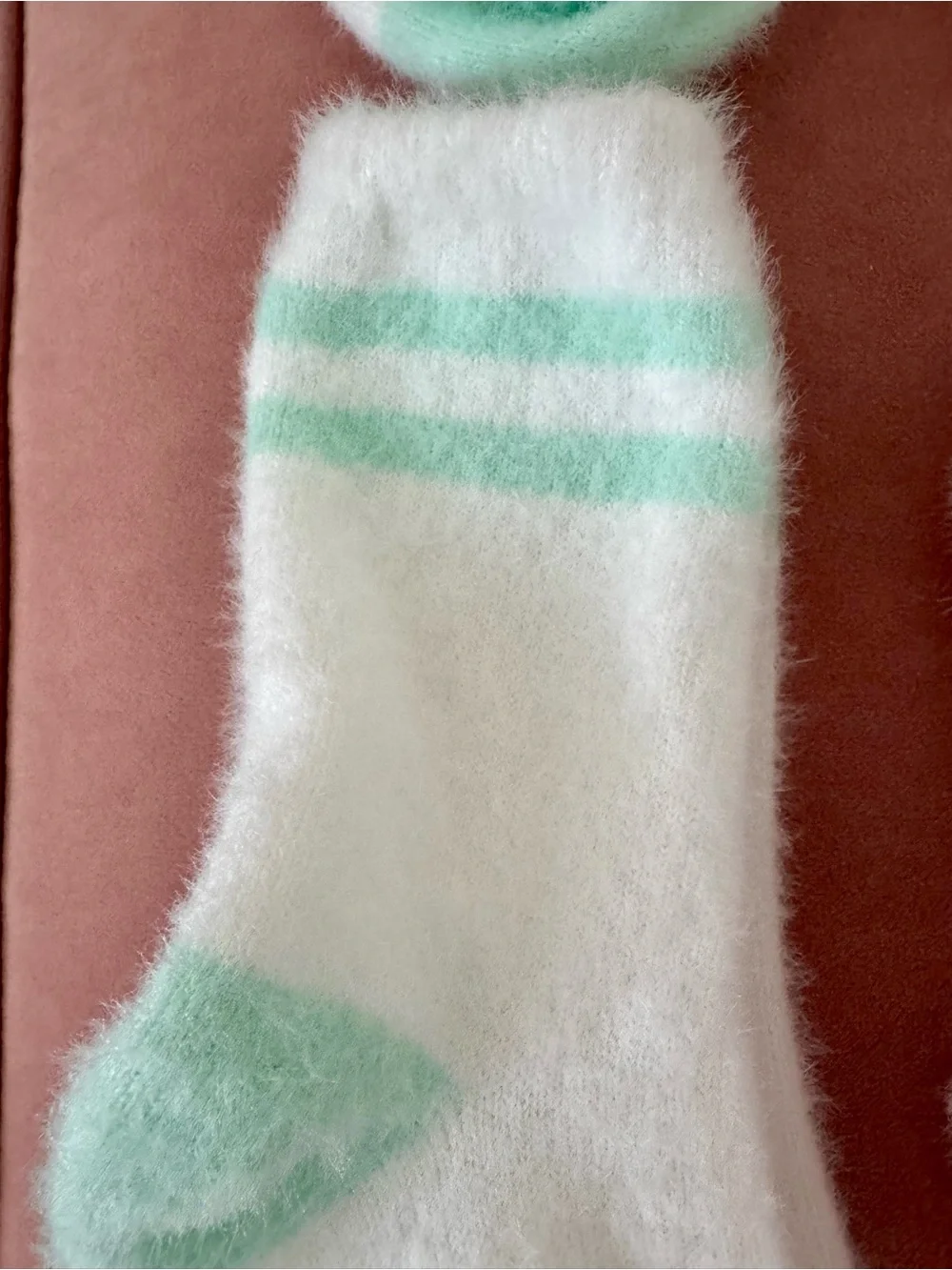 Cozy White Fuzzy Ankle Socks with Pastel Accents and Stripes